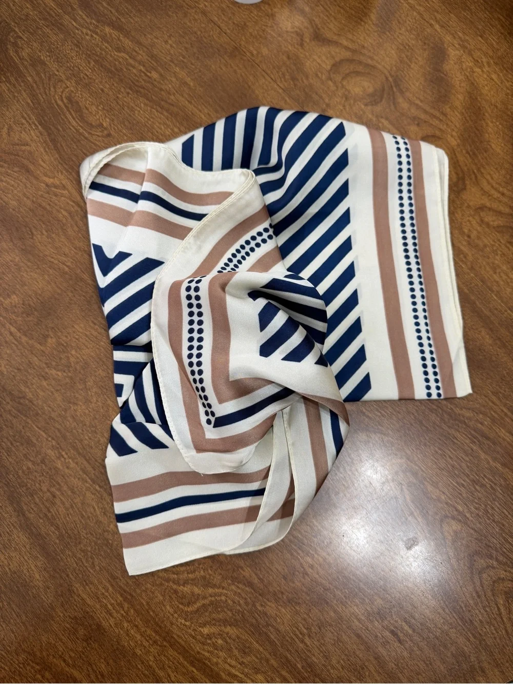 Silky feel Navy & Tan Striped Head Scarf - Women's Fashion Accessory